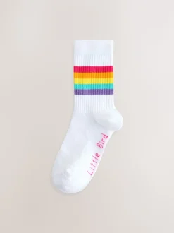Witte pastelkleurige regenboogprint - Little Bird by Jools Oliver White Tube Socks 7 Pack