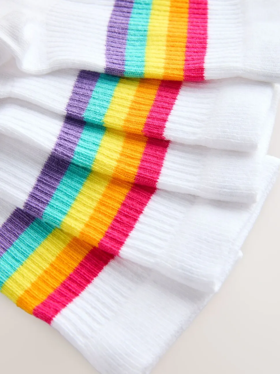 Witte pastelkleurige regenboogprint - Little Bird by Jools Oliver White Tube Socks 7 Pack
