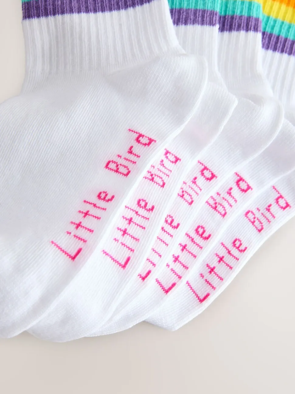 Witte pastelkleurige regenboogprint - Little Bird by Jools Oliver White Tube Socks 7 Pack
