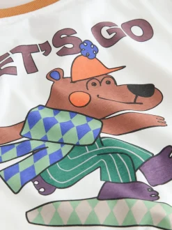 Witte Skaterbeer - T-shirt met lange mouwen en print op de rug (3mnd -8jr)