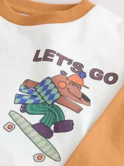 Witte Skaterbeer - T-shirt met lange mouwen en print op de rug (3mnd -8jr)