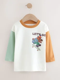 Witte Skaterbeer - T-shirt met lange mouwen en print op de rug (3mnd -8jr)