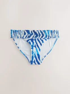 Witte/blauwe zebraprint - Gerimpelde bikinislip met hoge taille