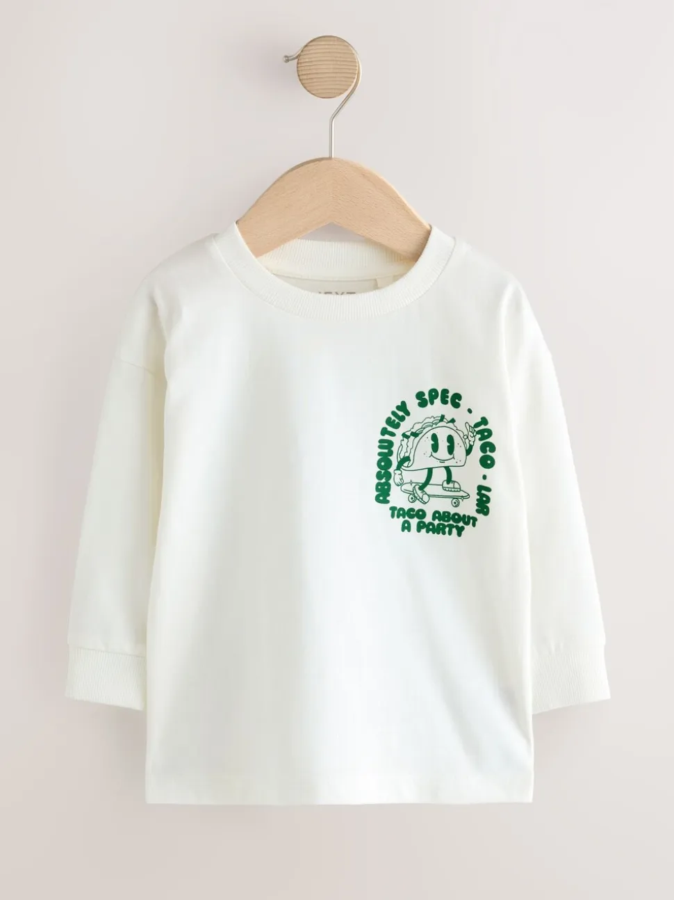 Witte/Groene Taco - T-shirt met lange mouwen en print op de rug (3mnd -8jr)