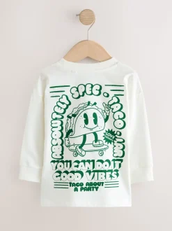 Witte/Groene Taco - T-shirt met lange mouwen en print op de rug (3mnd -8jr)