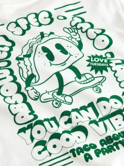 Witte/Groene Taco - T-shirt met lange mouwen en print op de rug (3mnd -8jr)