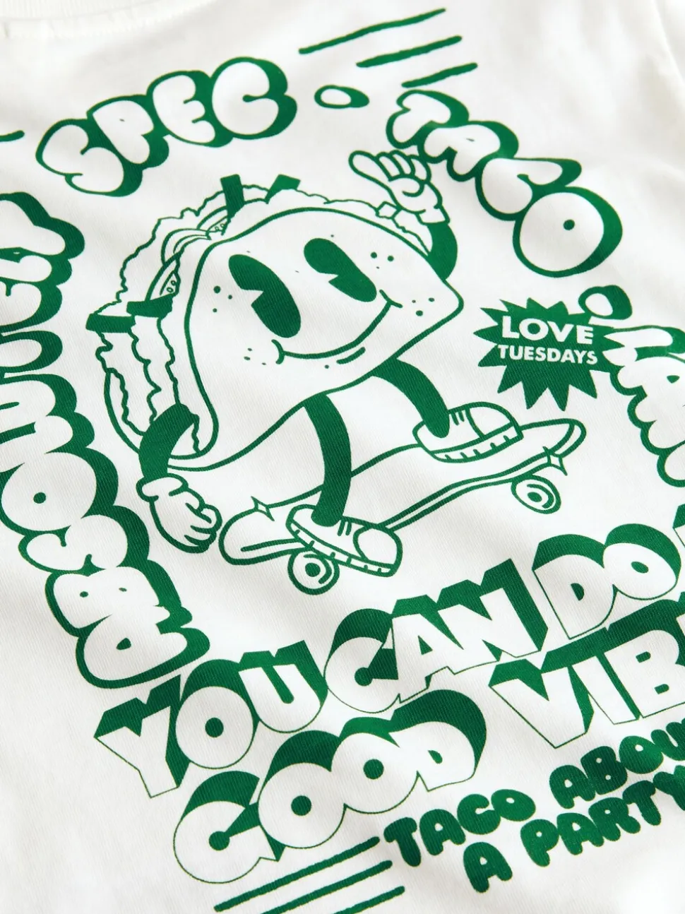 Witte/Groene Taco - T-shirt met lange mouwen en print op de rug (3mnd -8jr)