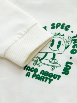 Witte/Groene Taco - T-shirt met lange mouwen en print op de rug (3mnd -8jr)