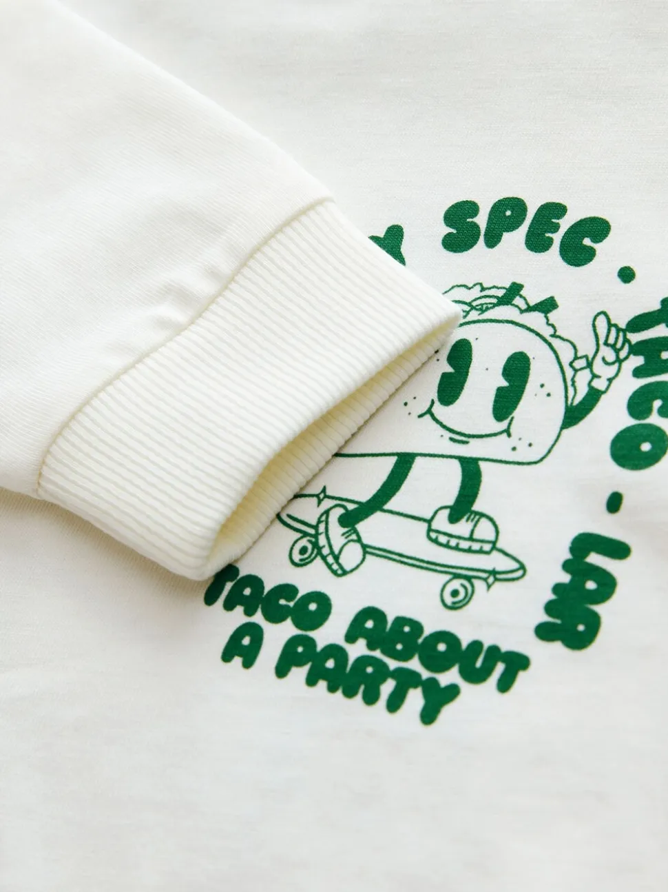 Witte/Groene Taco - T-shirt met lange mouwen en print op de rug (3mnd -8jr)