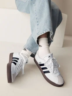 Wit/zwart - adidas Vl Court 3.0 Suède sneakers met veters voor kinderen