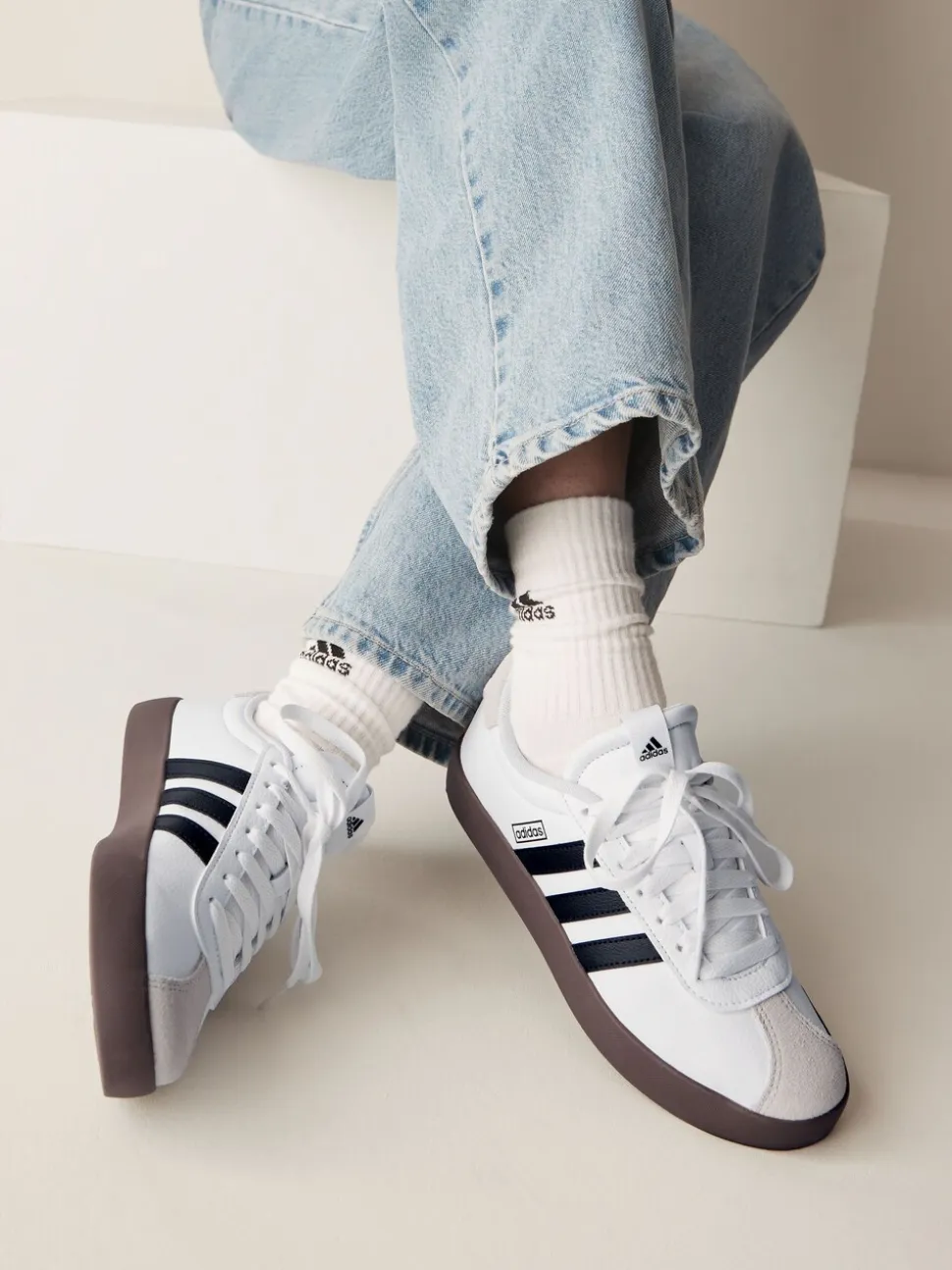 Wit/zwart - adidas Vl Court 3.0 Suède sneakers met veters voor kinderen