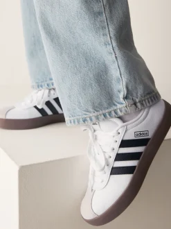 Wit/zwart - adidas Vl Court 3.0 Suède sneakers met veters voor kinderen