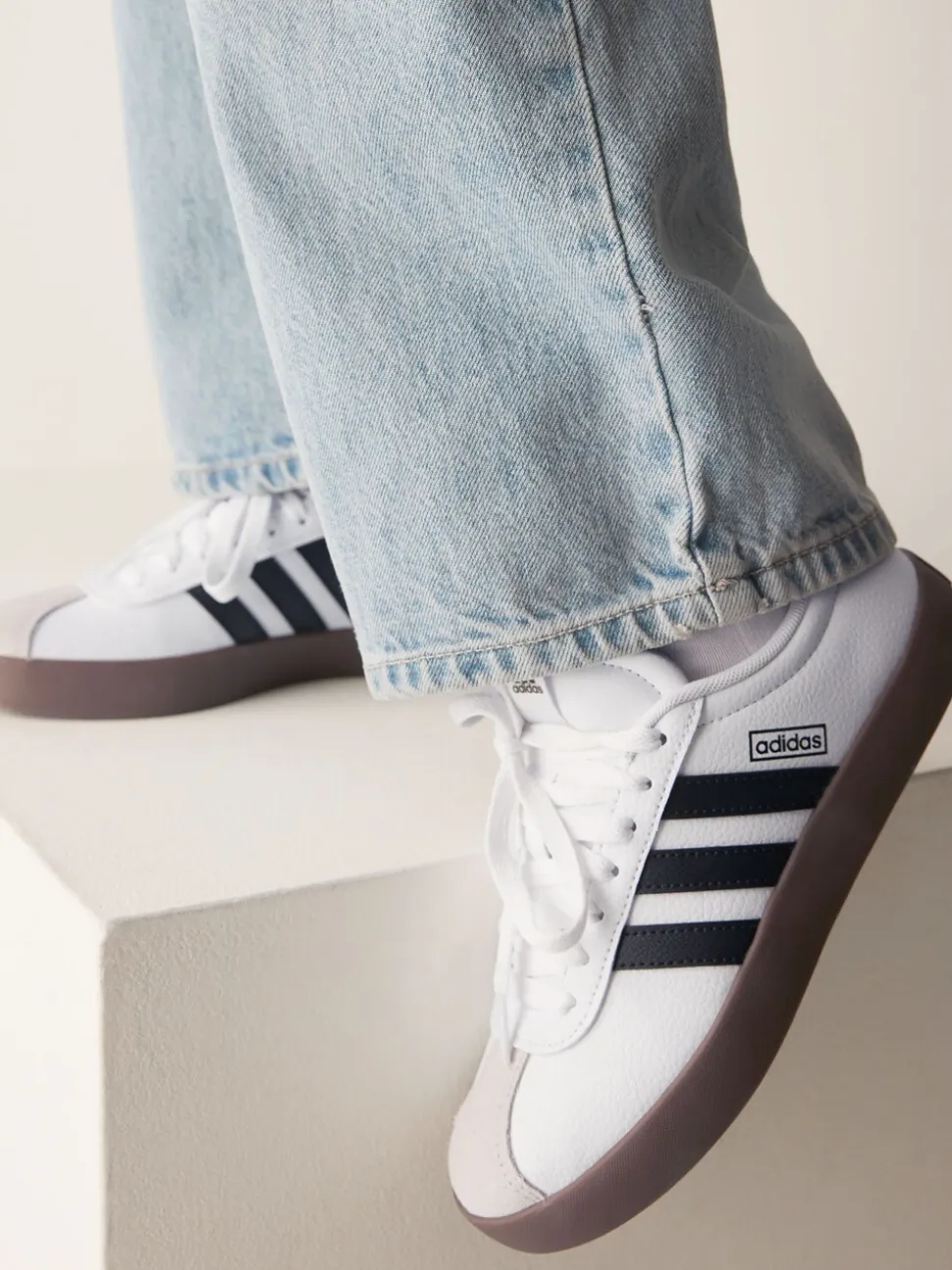 Wit/zwart - adidas Vl Court 3.0 Suède sneakers met veters voor kinderen