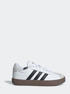 Wit/zwart - adidas Vl Court 3.0 Suède sneakers met veters voor kinderen