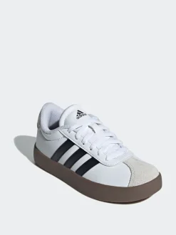 Wit/zwart - adidas Vl Court 3.0 Suède sneakers met veters voor kinderen