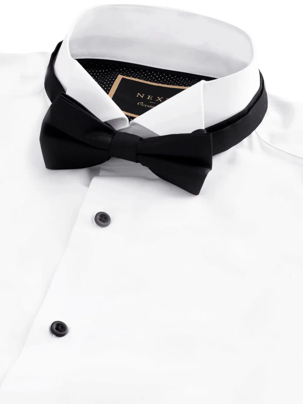 Wit/zwart - Slim Fit - Set van overhemd met enkele manchet en een vlinderstrik