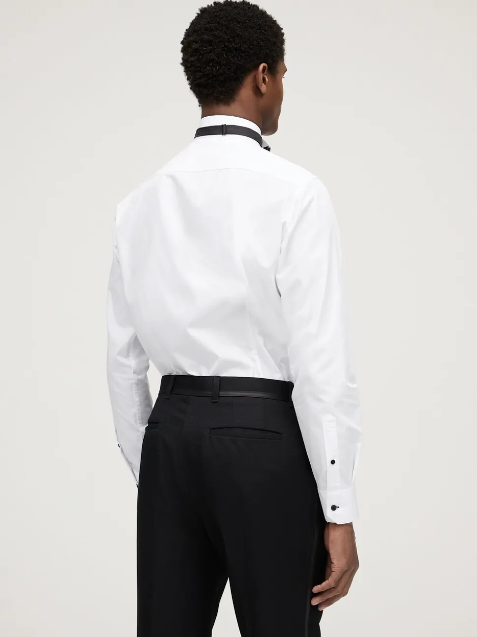 Wit/zwart - Slim Fit - Set van overhemd met enkele manchet en een vlinderstrik