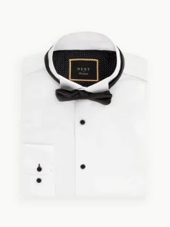Wit/zwart - Slim Fit - Set van overhemd met enkele manchet en een vlinderstrik