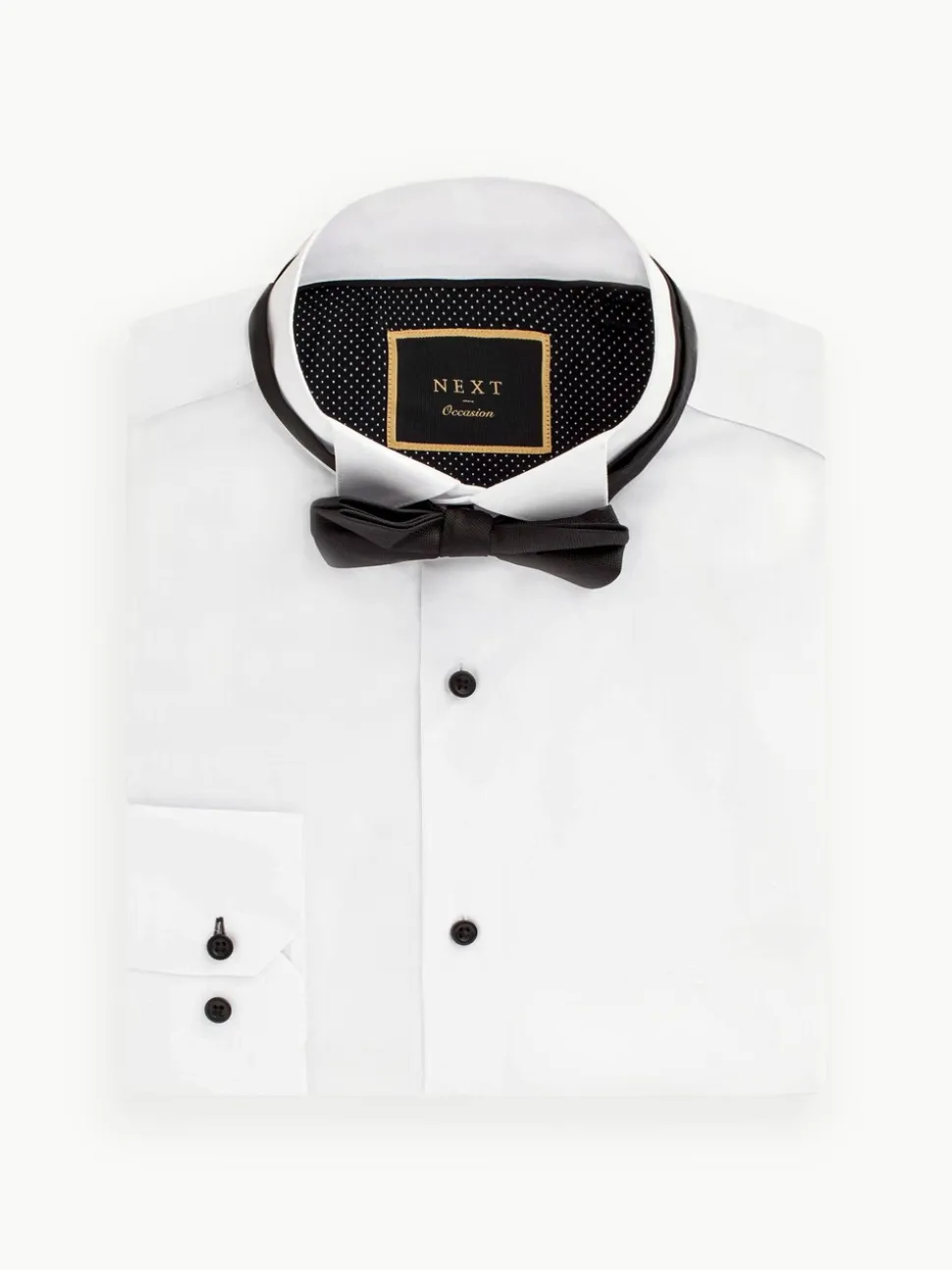 Wit/zwart - Slim Fit - Set van overhemd met enkele manchet en een vlinderstrik