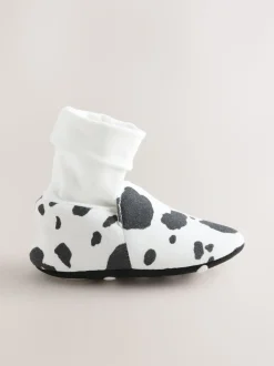 Wit/Zwart Koeienprint - Babyschoenen met sok-bovenkant (0-18mnd)