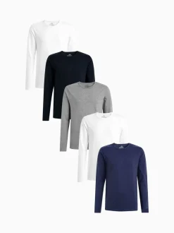 Wit/zwart/grijs/marineblauw - Set van 5 T-shirts met lange mouwen en laagjes