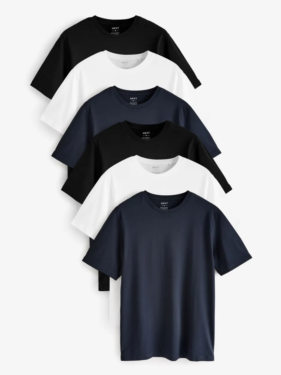 Wit/zwart/marineblauw - Normale Pasvorm - Essential katoenen T-shirts verpakking van 6