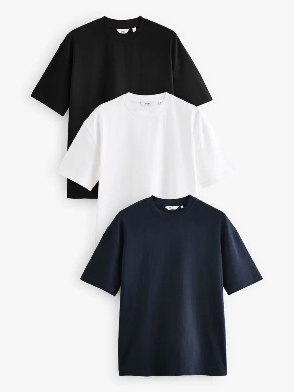 Wit/zwart/marineblauw - Relaxed fit - Verpakking van 3 T-shirts van zware stof