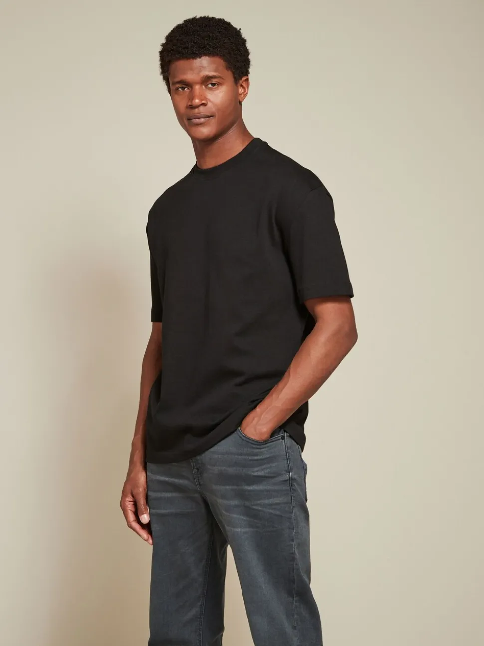 Wit/zwart/marineblauw - Relaxed fit - Verpakking van 3 T-shirts van zware stof
