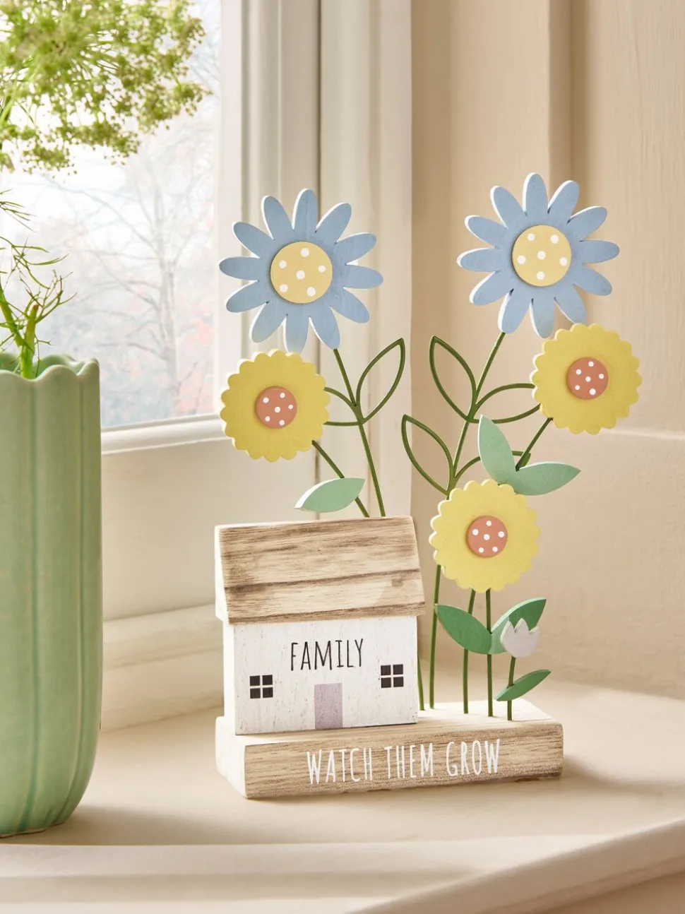 Wooden Flower House Scene Ornament