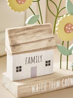 Wooden Flower House Scene Ornament