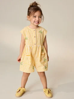 Yellow Gingham Embroidered - Sleeveless Playsuit (3mths-7yrs)