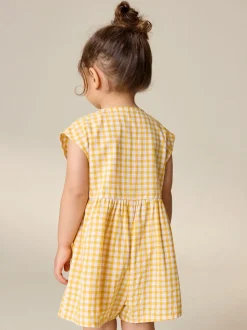 Yellow Gingham Embroidered - Sleeveless Playsuit (3mths-7yrs)