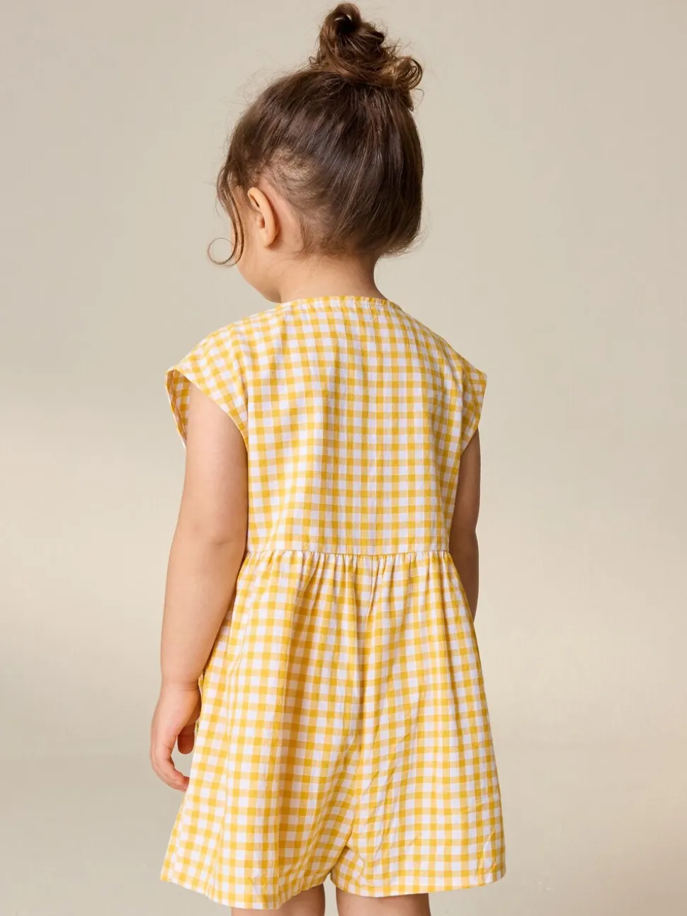 Yellow Gingham Embroidered - Sleeveless Playsuit (3mths-7yrs)