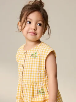 Yellow Gingham Embroidered - Sleeveless Playsuit (3mths-7yrs)