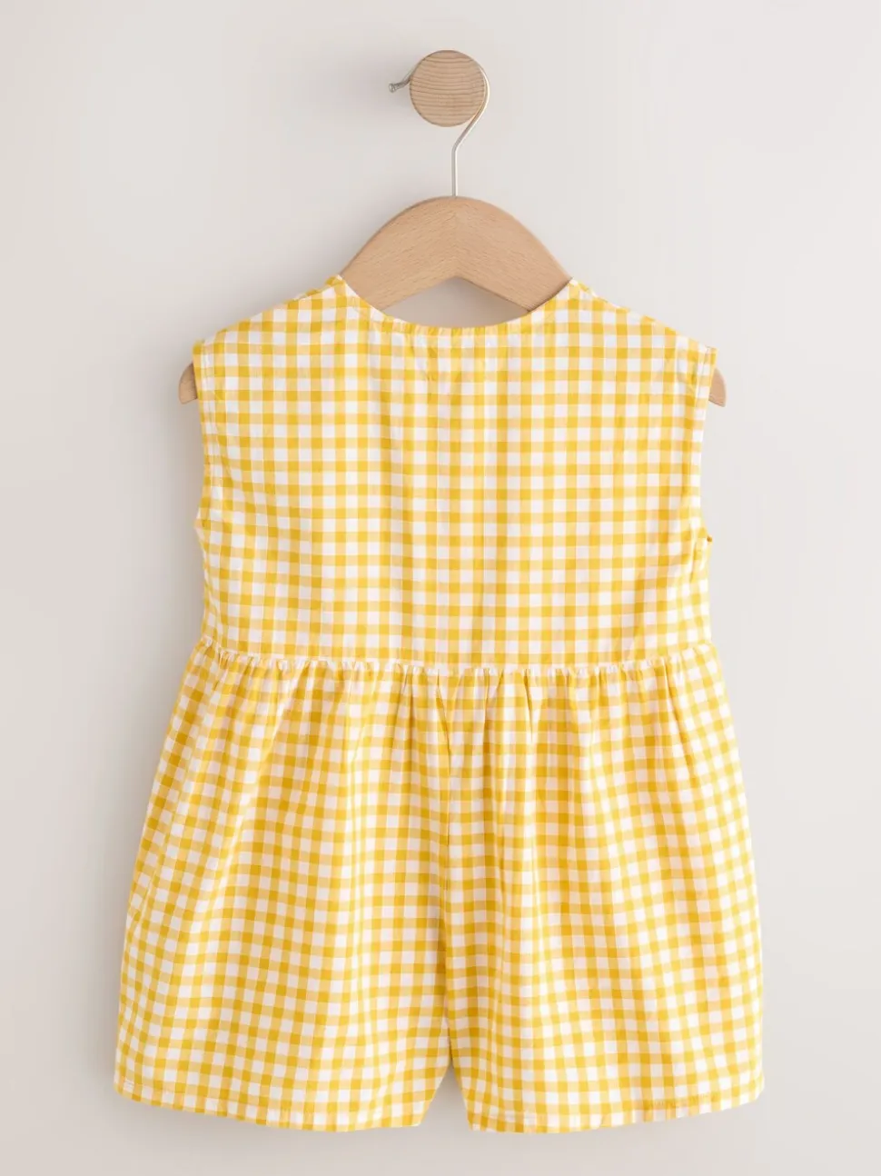 Yellow Gingham Embroidered - Sleeveless Playsuit (3mths-7yrs)