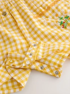 Yellow Gingham Embroidered - Sleeveless Playsuit (3mths-7yrs)