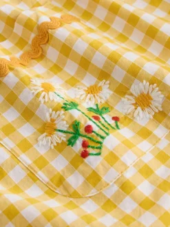 Yellow Gingham Embroidered - Sleeveless Playsuit (3mths-7yrs)