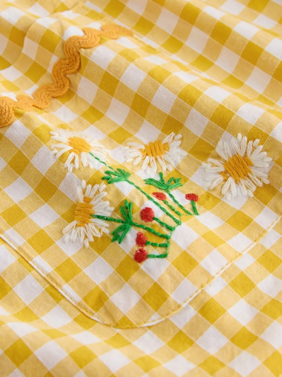 Yellow Gingham Embroidered - Sleeveless Playsuit (3mths-7yrs)