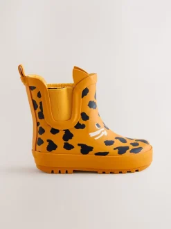 Yellow Leopard Print - Enkelhoge regenlaarzen