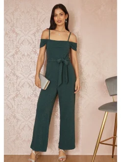 Yumi stretchy Bardot-jumpsuit met glitters