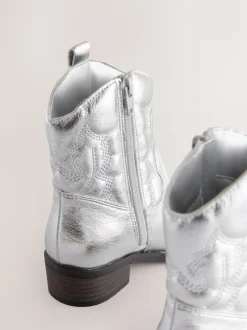 Zilver - Enkellaars in cowboystijl
