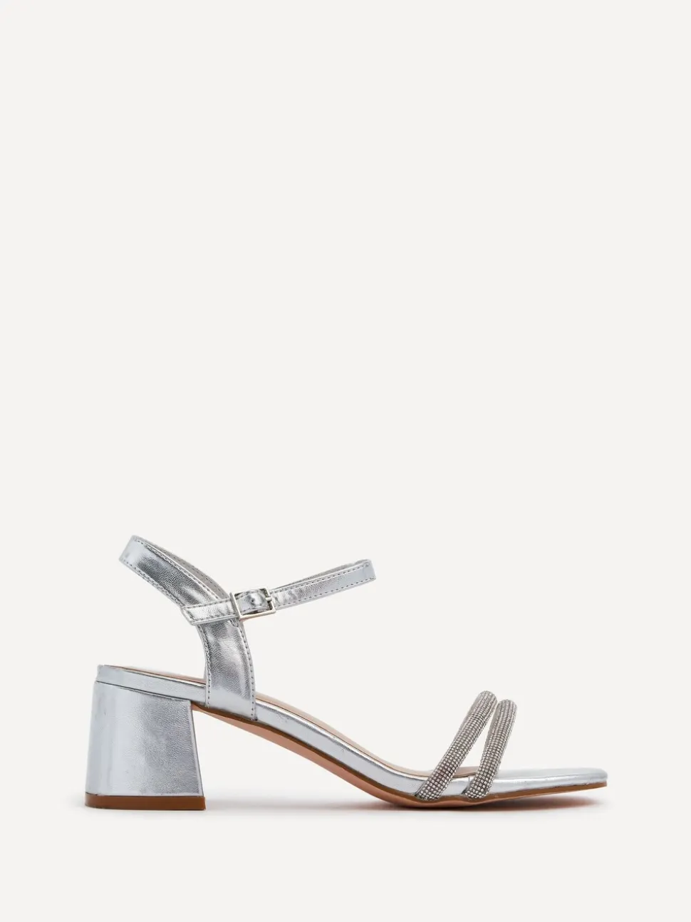 Zilver - Linzi Bunty sandals met blokhak en diamanté bandjes