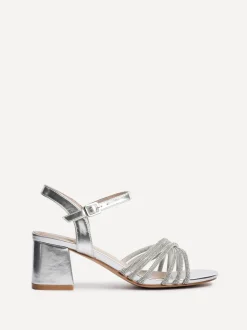 Zilver - Linzi Gracie Diamante Front Strap Low Block Sandals