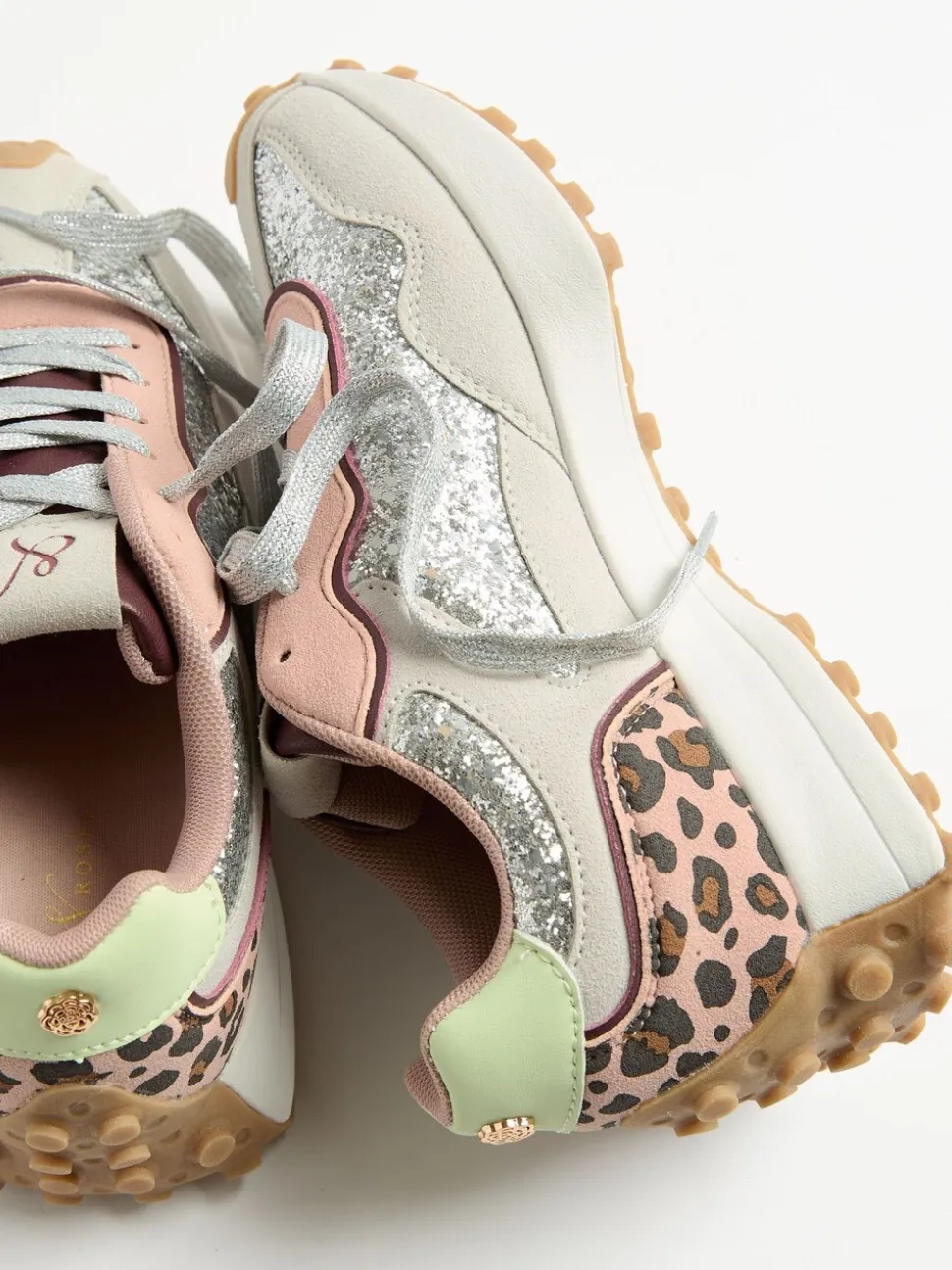 Zilverglitter - Love & Roses - Retro comfortabele joggingsneakers van gemengd materiaal