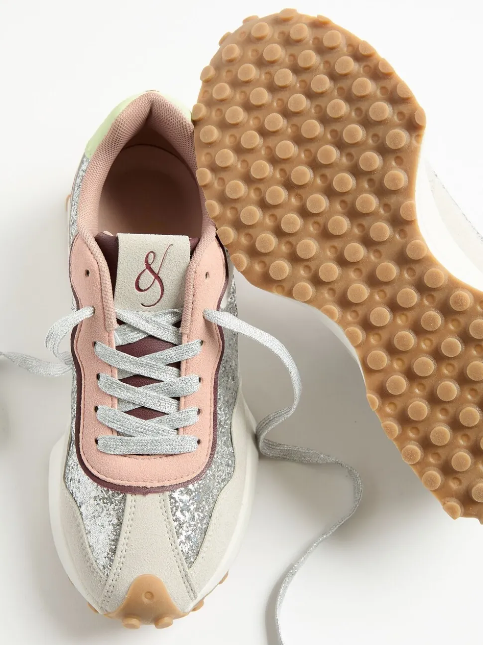 Zilverglitter - Love & Roses - Retro comfortabele joggingsneakers van gemengd materiaal