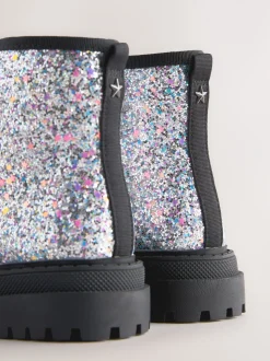 Zilverglitter - Warmgevoerde enkellaarzen met veters