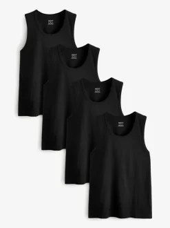 Zwart - 100% Cotton Vests 4 Pack