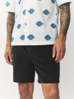 Zwart - 100% katoenen corduroy shorts met trekkoord