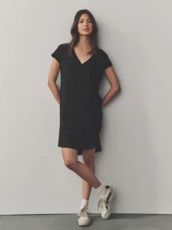 Zwart - 100% katoenen mini-jurk met V-hals en kapmouwtjes