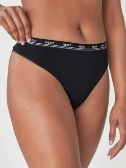 Zwart - 4 Katoenen slipjes met logotailleband